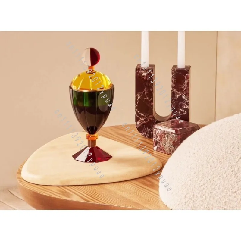 Art Deco Amber Crystal Bakhoor Burner, Two-tone Top Design Incense Censer, Table Fragrance Ornament for Home & Hotel