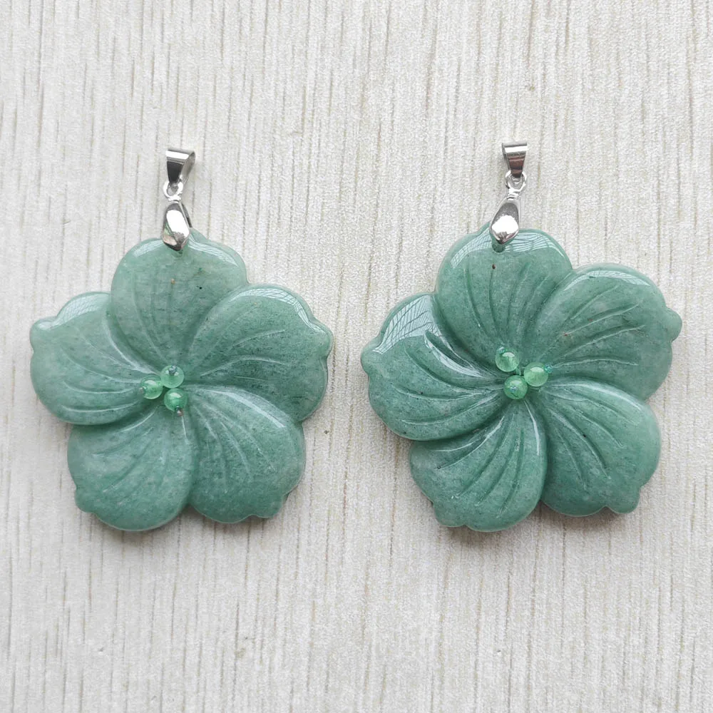 

Fashion Good Quality Natural green aventurine Carved flower shape pendants DIY make jewelry making 2 pieces fast shipping