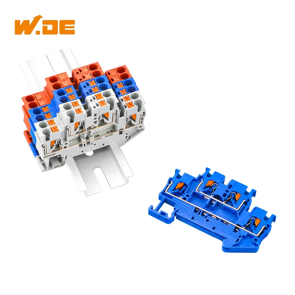 10Pcs PTTB-2.5 Din Rail Terminal Block 4 Colors Electrical Connector Double Layer Spring Wire Connection Wire Conductor PTTB2.5