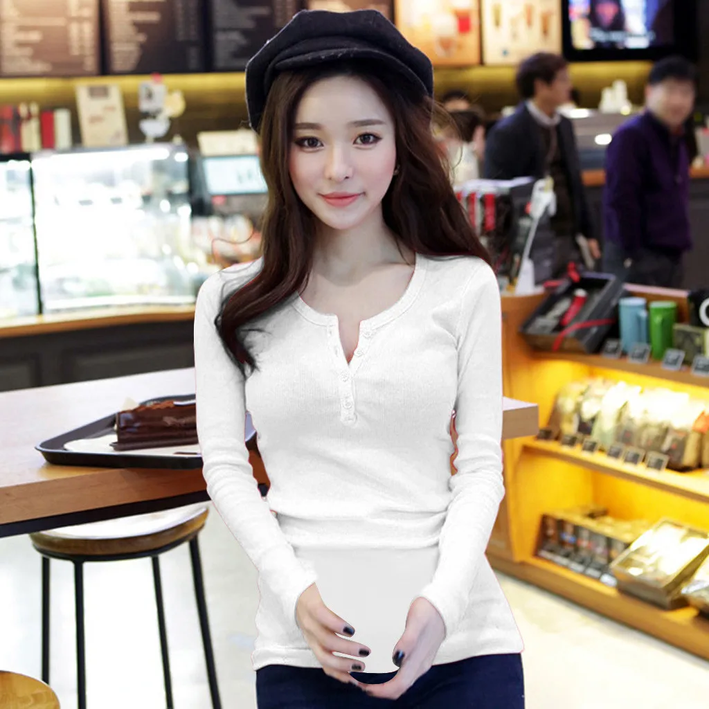 Korean Women Pink Knit Top Shirt Summer Long Sleeve Solid Black White Blouse Casual Slim Skinny Shirts Clothing