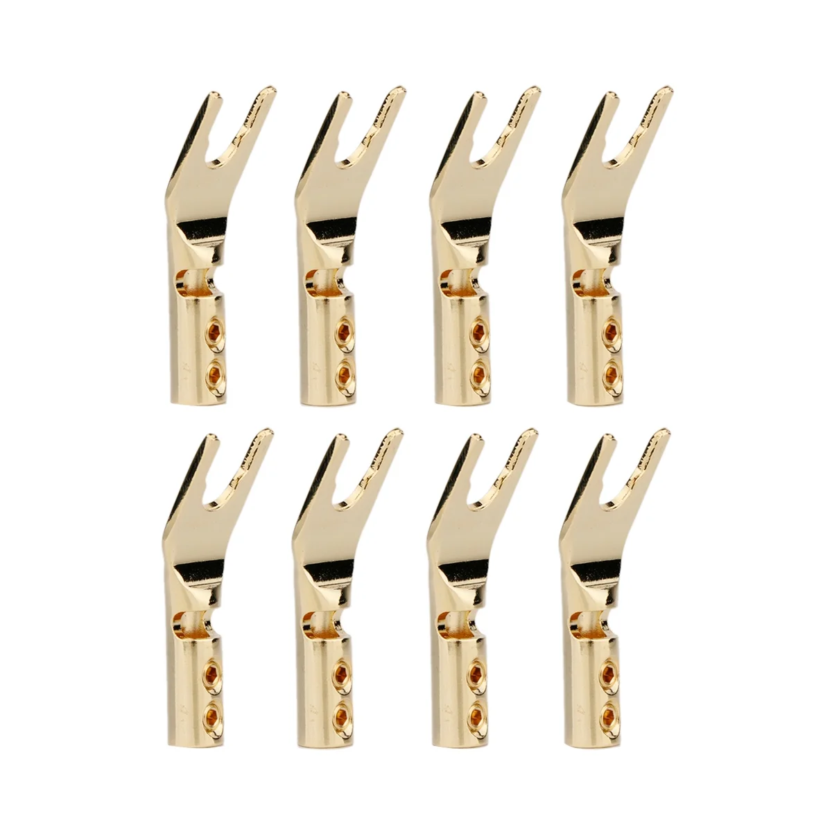 8PCS HIFI Banana Y Spade Y Gold Plated Pure Copper Screw Fork HiFi Speaker Spade Connector Plugs-Copper