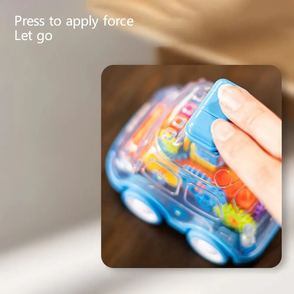 漫画風透明ギアカー 子供用インタラクティブ慣性スライドプレスカー レール付きパズルスライド