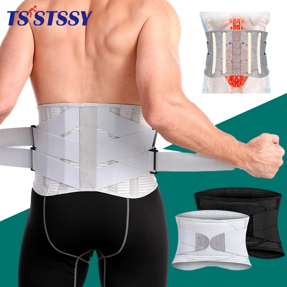 Adjustable Lumbar Support Belt Back Support with 4 Cartilage Support Strip - Men Women Back Pain Relief, Sciatica,Herniated Disc