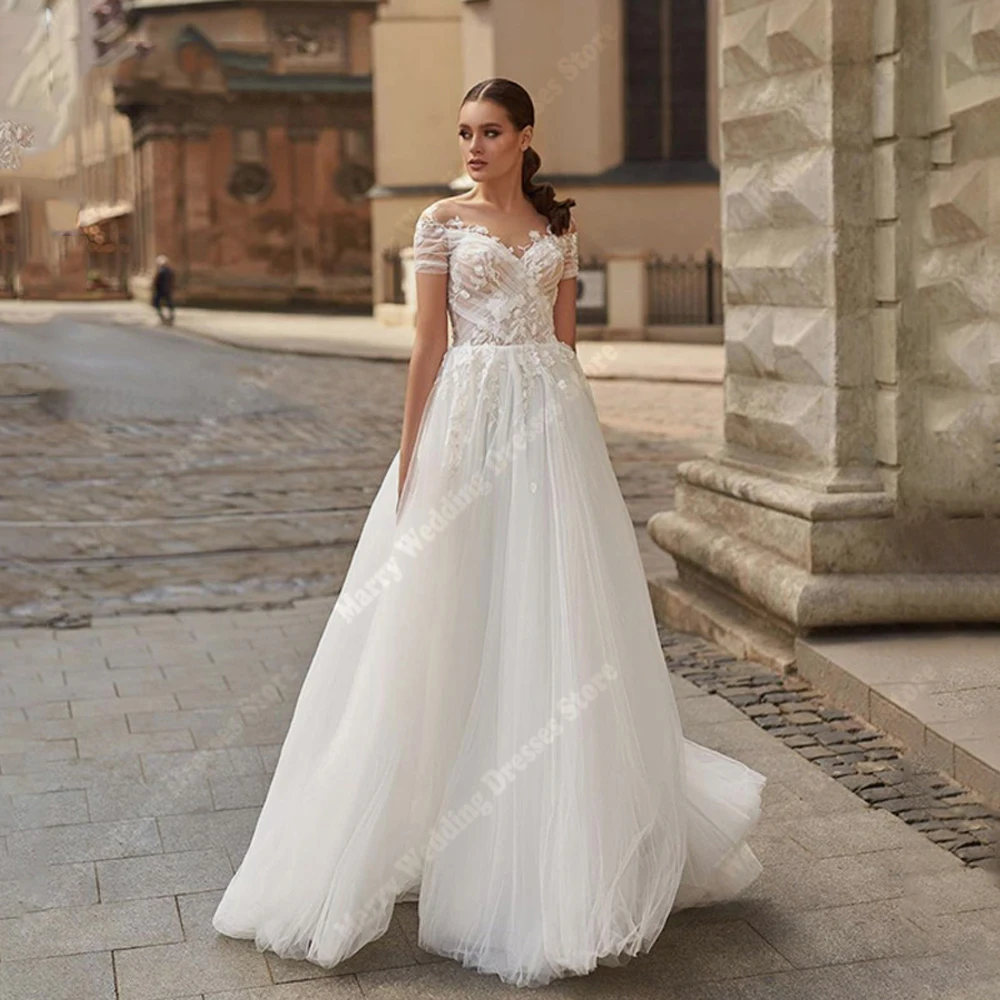 Querida colar a linha vestidos de casamento feminino bela impressão de renda vestidos de noiva luxo banquete vestidos de novias personalizado