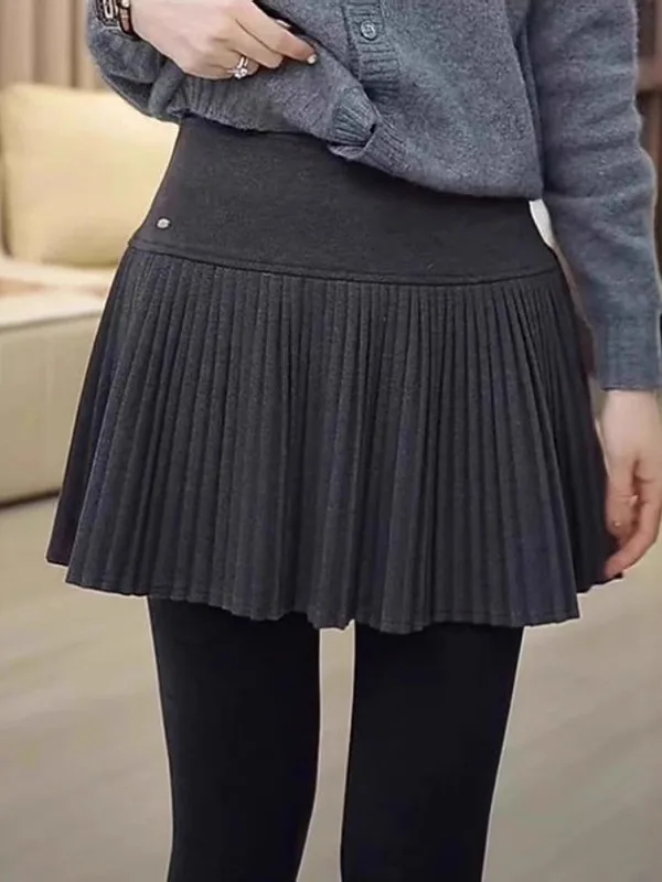 Spódnica wełniana plus size z wysokim stanem, rozkloszowana, plisowana, damska, modna, jesienno-zimowa, nowa, wyszczuplająca, do pracy, koreańska, V...