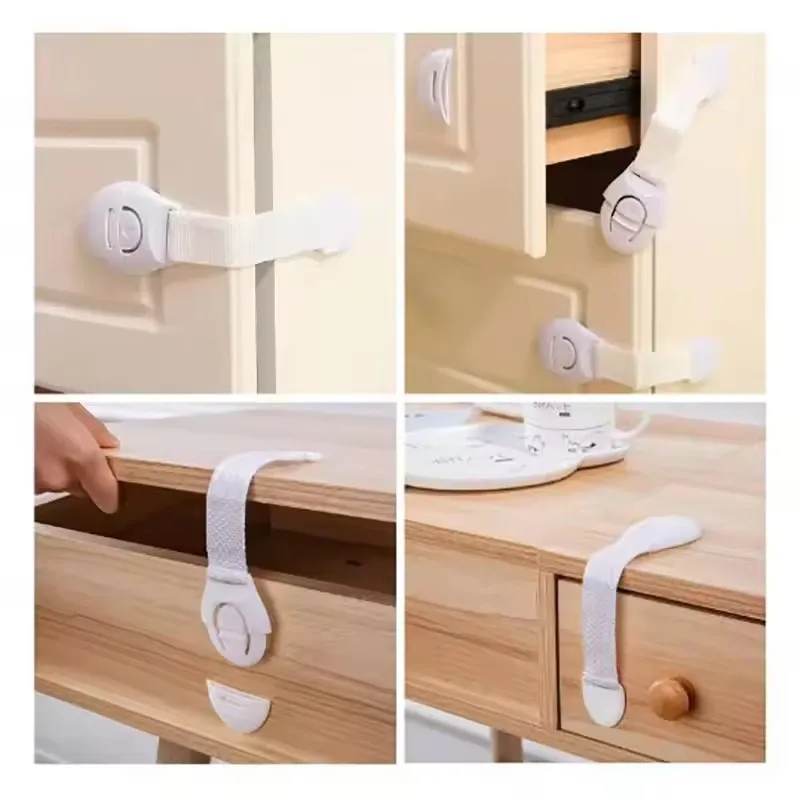 1-10Pcs Baby Safety Locks for Drawers Doors Cabinets Cupboards Toilet Plastic Straps Infant Protection Child Care Products