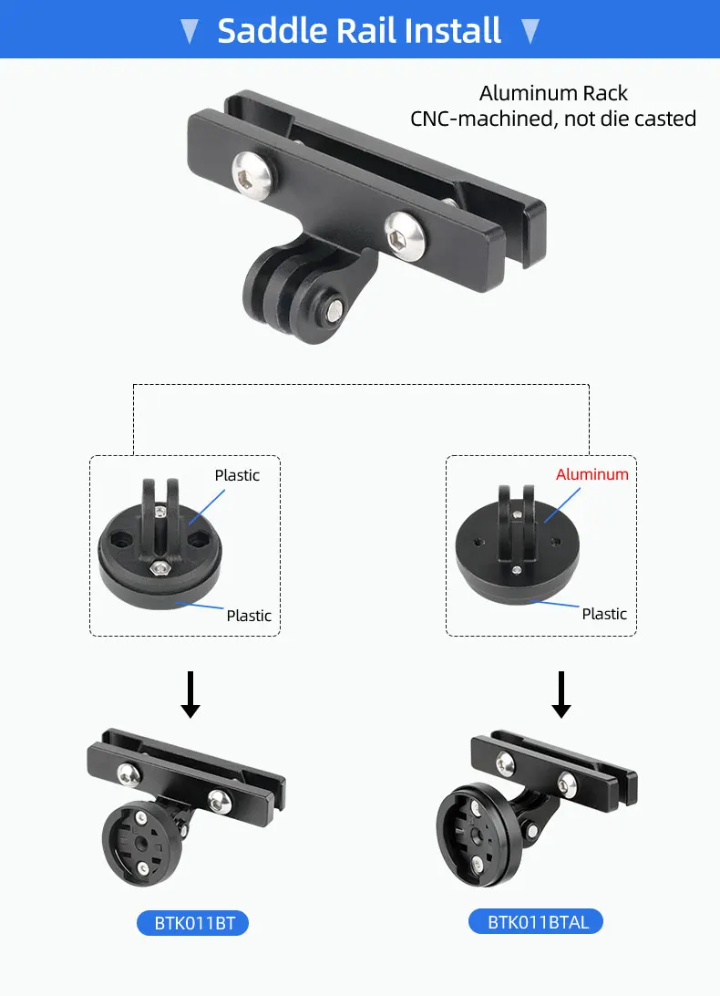 Radarlicht-Ständerhalterung für Bryton Gardian R300L Fahrrad-Rückleuchte, Sattelschiene, Sattelstützenhalterung, passend für Gopro-Kamera-Adapter – Detail 2