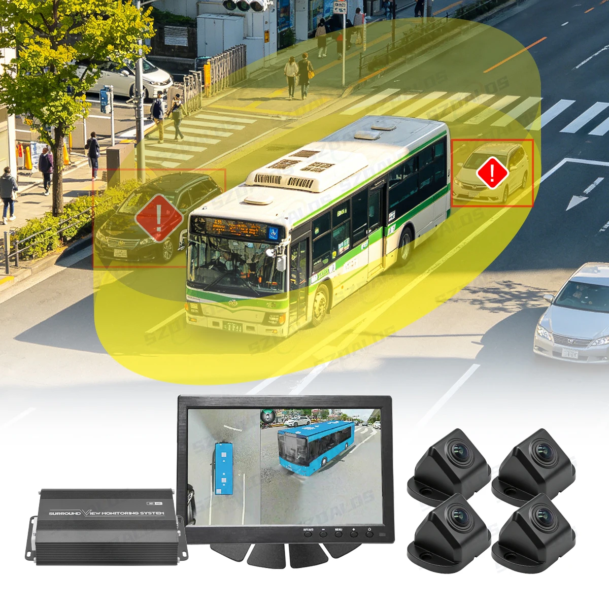 1080P 3D 360° Bird View Camera System, AI BSD Surround View Parking & Reversing Monitor For Bus Truck RV Camper Van