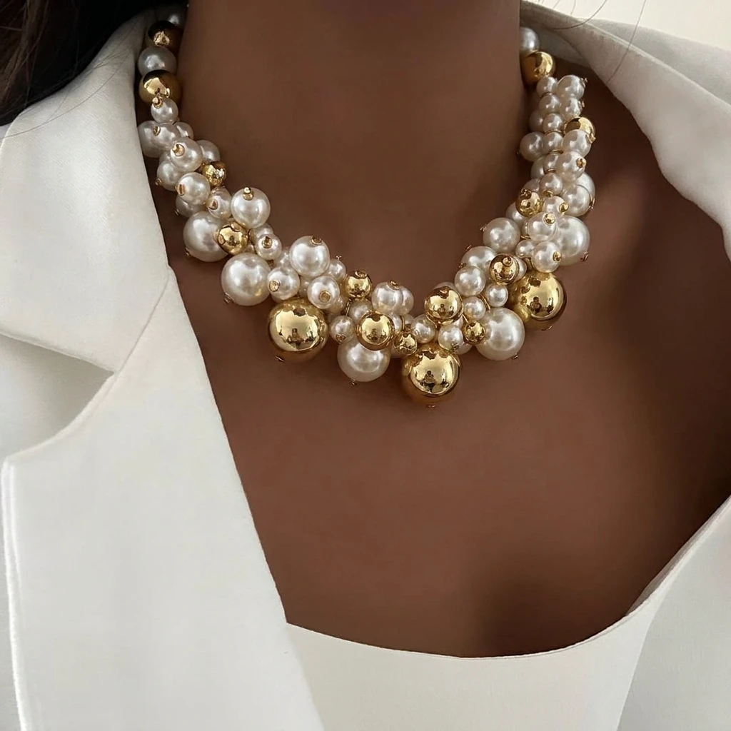 Leicht Luxuriöse Mehrschichtige Imitationsperlen-Choker-Halskette für Frauen Geometrische Quadratische Ohrringe Hochzeits- und Bankett-Schmucksets – Detail 4