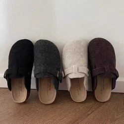 Woman's Fleece Felt Mule Clogs Closed Toe Real Soft Cork Footbed Slide Slippers Ladies Winter Warm Plush Birken Sandals