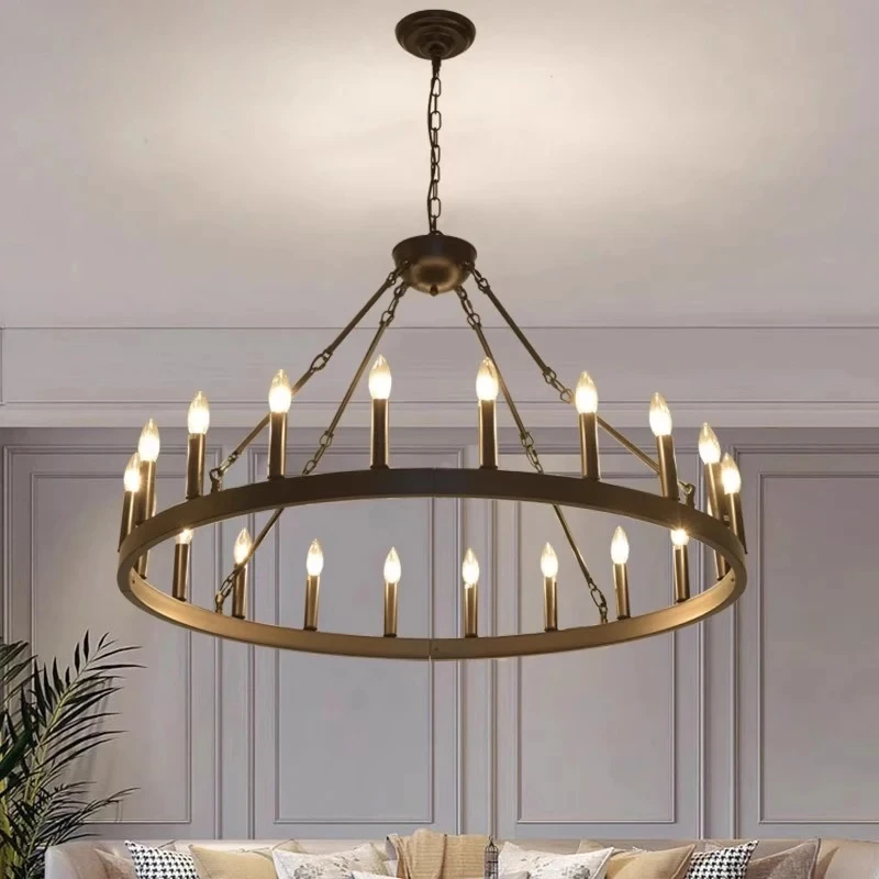 

Retro Industrial Style Ring-shaped Wrought Iron LED Ceiling Chandelier Candle Pendant Light Living Room Restaurant Hanging Lamps