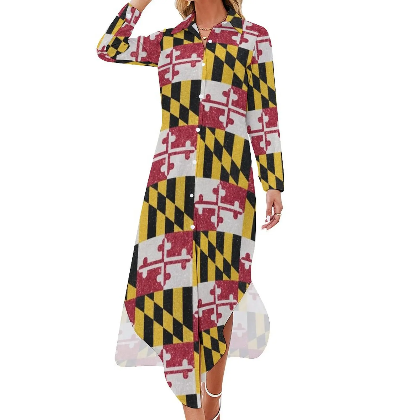 

Maryland Flag Glitter Long Sleeved Shirt Dress bandage dress dresses for womens