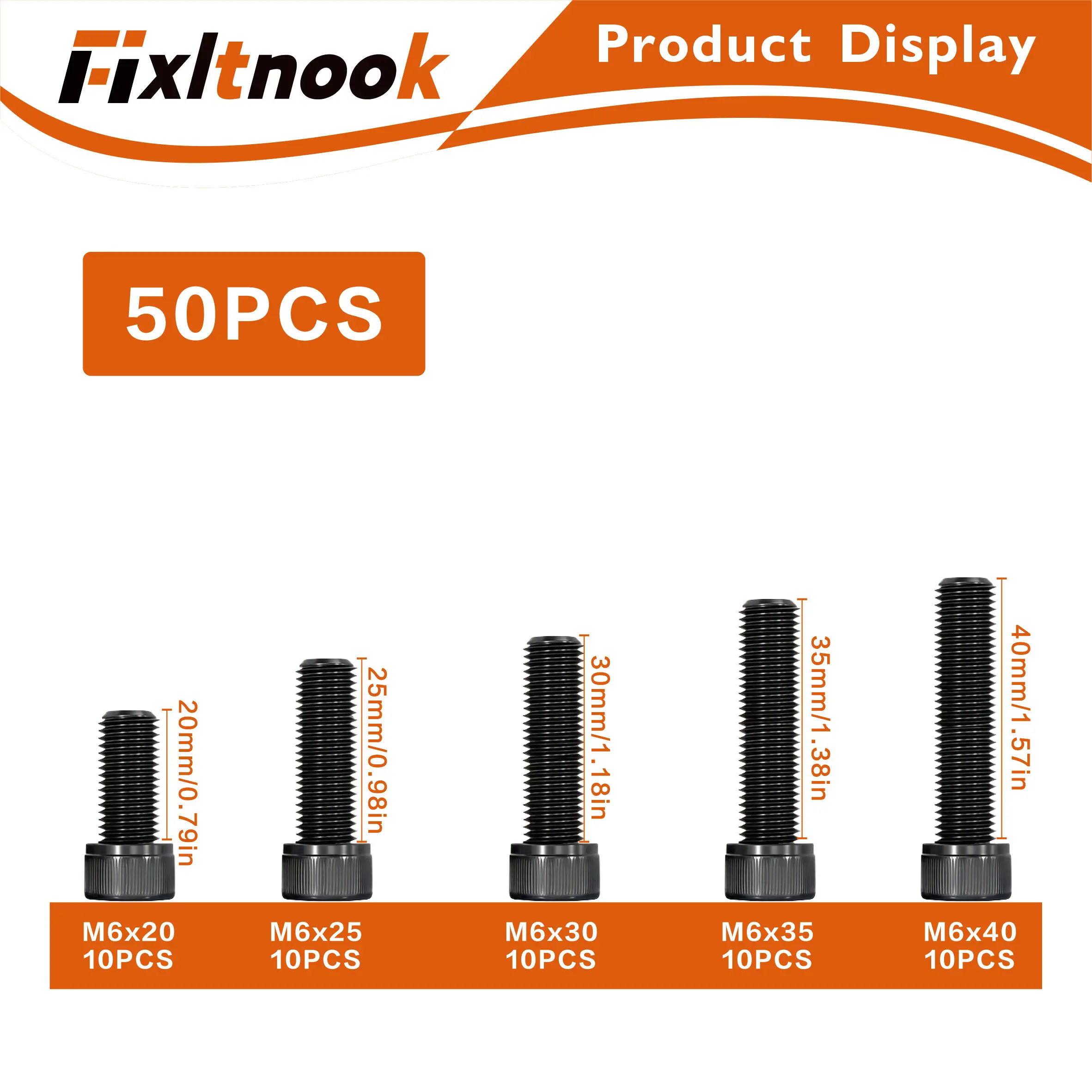 50 قطعة، مسامير مقبس سداسية M6 X 20 مم - 40 مم، درجة 12.9 من سبائك الصلب، معالجة الأكسدة السوداء، خيط كامل
