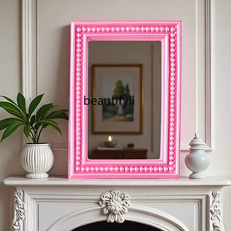 

French retro bathroom mirror wall hanging toilet makeup mirror living room dining room dopamine fireplace decorative mirror
