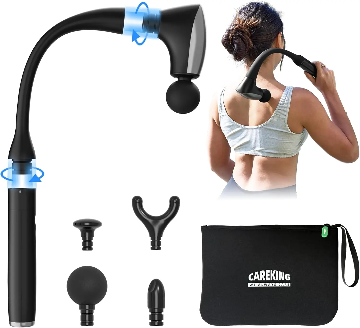 2-in-1 Detachable Deep Tissue Massage Gun with Extension Handle for Back, Neck, Shoulder, Leg Pain Relief