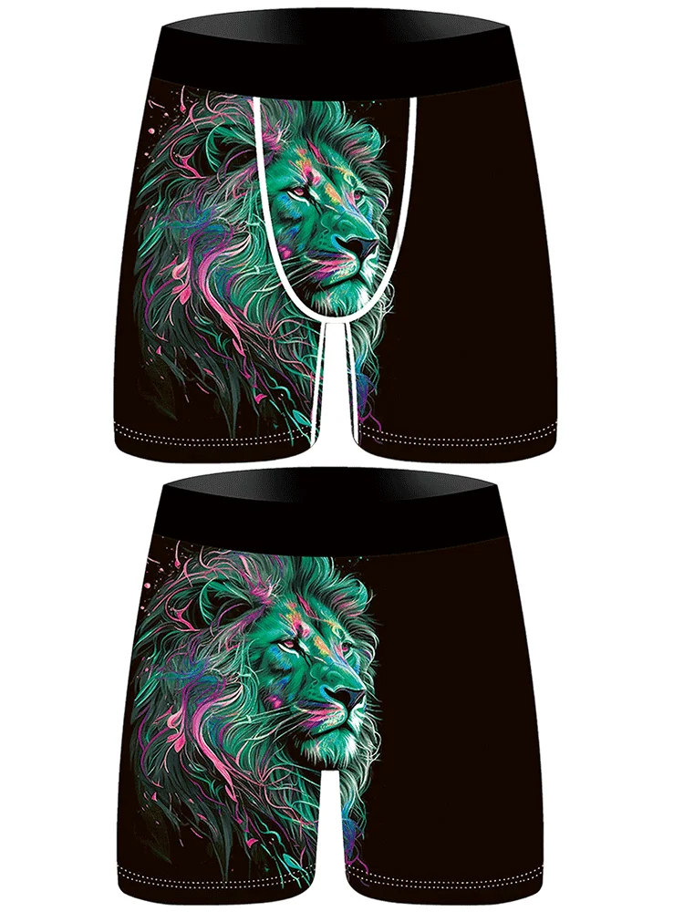 Lion Realistic Pattern Printed Boxing Shorts Knitted Elastic Moisture Absorbent Breathable Men Soft Light Skin Men's Underwear