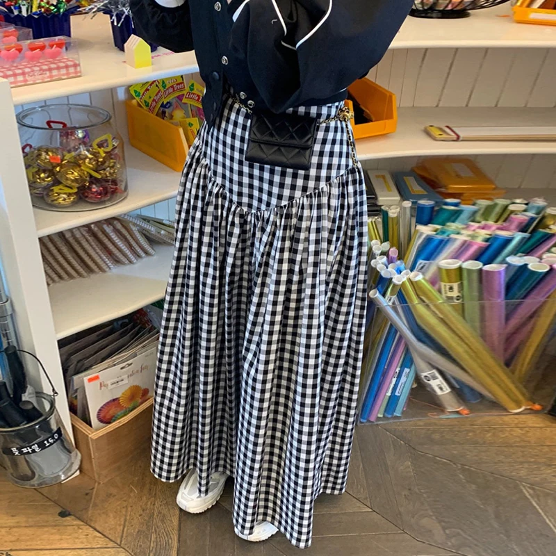 

Retro High Waist Slimming Design Cheered Long Skirt Women's Midi Skirt Korean Sle Commute Polka Dot Pattern
