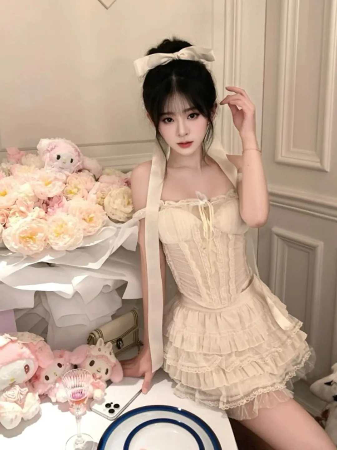 

Gentle Wind Unique Super Beautiful ter Top Skirt Two-Piece Set Anti-Aging Whole OOTD Matching Spring 2026 Faion Set