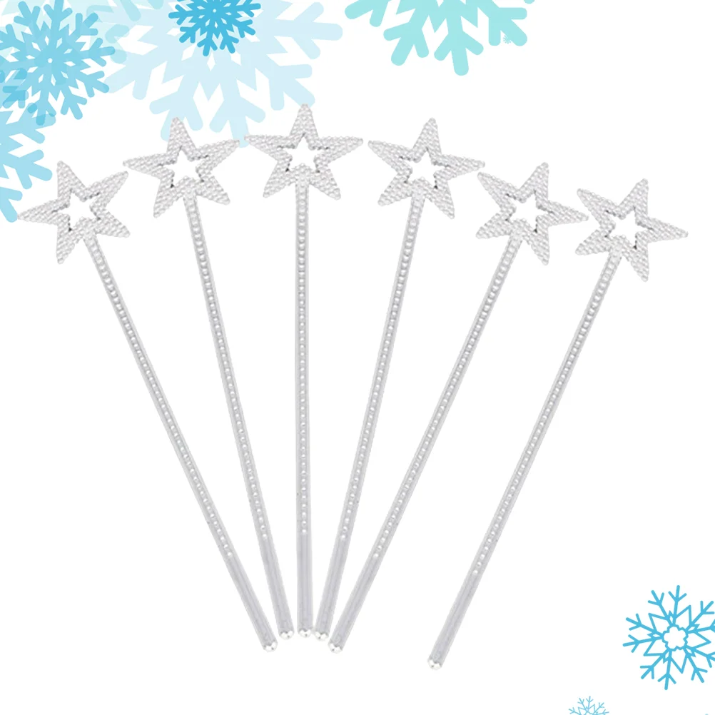 6 Pcs Wands Plastic Electroplating Pentagram Silver Angel Fairy Wand for Birthday Party Cosplay Wedding