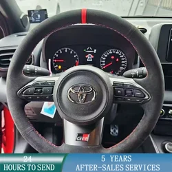 Customized Car Steering Wheel Braid Cover Hand Sewing Suede Leather DIY For Toyota Yaris GR 2020 2021 2022 Auto Accessories