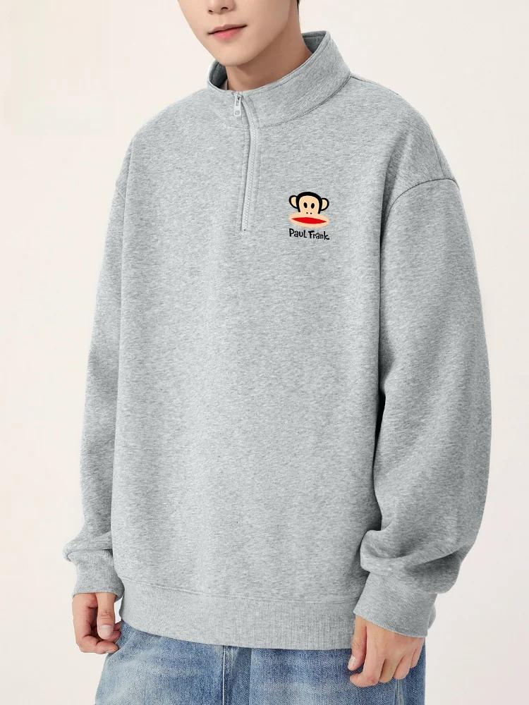 

Fce Lined Hoodie Men's Stand Collar f Zipper Autumn Winter Casual ey American Monkey Print Sweatirt