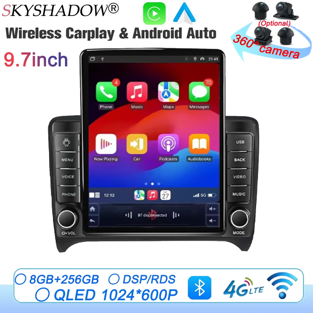 

Bluetooth For Audi TT 2006-2012 WIFI 4G Android 14 Multimedia Car Video Navigation Player Auto radio GPS Stereo Wireless Carplay