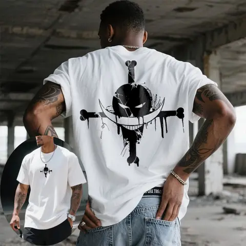 Men's Summer New One Piece Whitebeard Print T-Shirt, Fashionable 100% Cotton, High Quality, Trendy Loose Short Sleeve