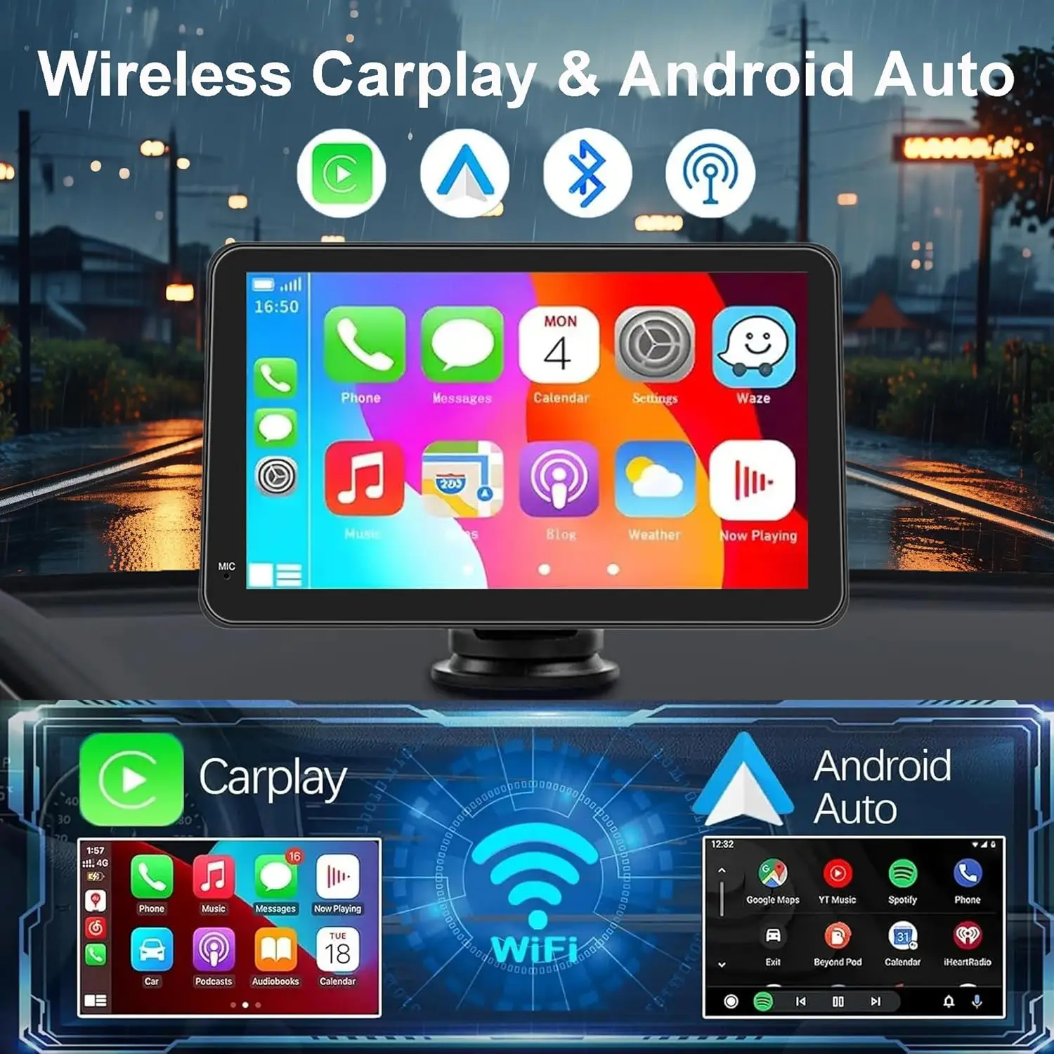 شاشة CarPlay مقاس 7 بوصات مع كاميرا احتياطية لاسلكية تعمل بنظام Android #2
