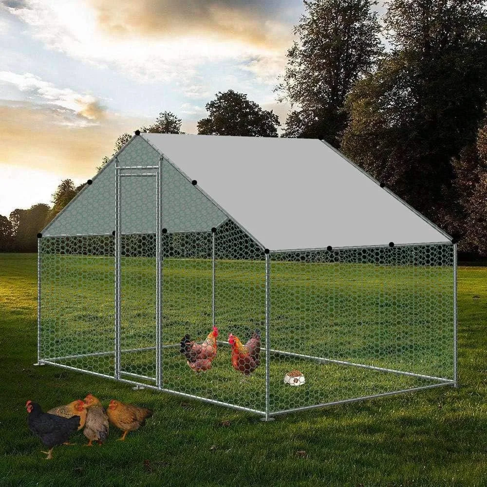 

Large Chicken Coop Walk-in Metal Poultry Cage House Rabbits Habitat Cage Spire Shaped Coop with Waterproof and Anti-Ultraviolet