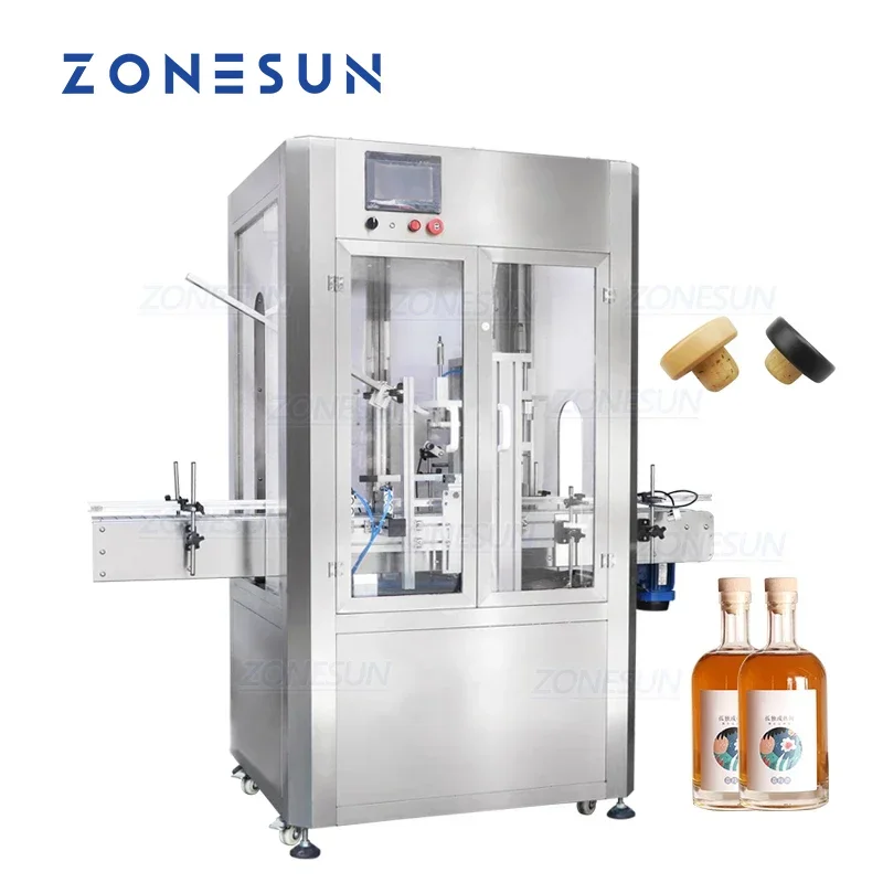 ZONESUN Automatic Wine Cork Capping Machine ZS-XG16D Straight Feed Plug Pressing Machine with Dust Guard Cover