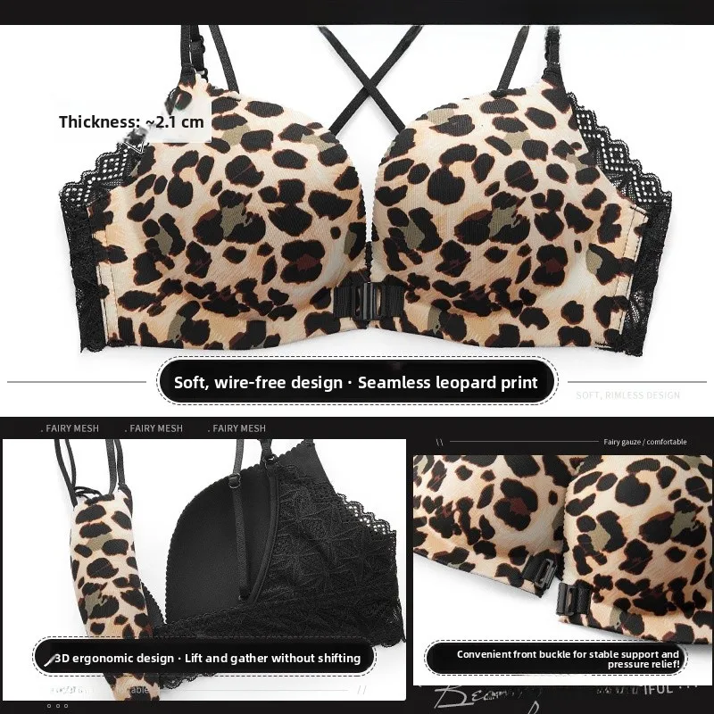 KUCLUT Tiger Print Seamless Underwear Set Women's Sexy Back Gathered Front Button Bra Panties Popular New Hot Sale Of The Sea...