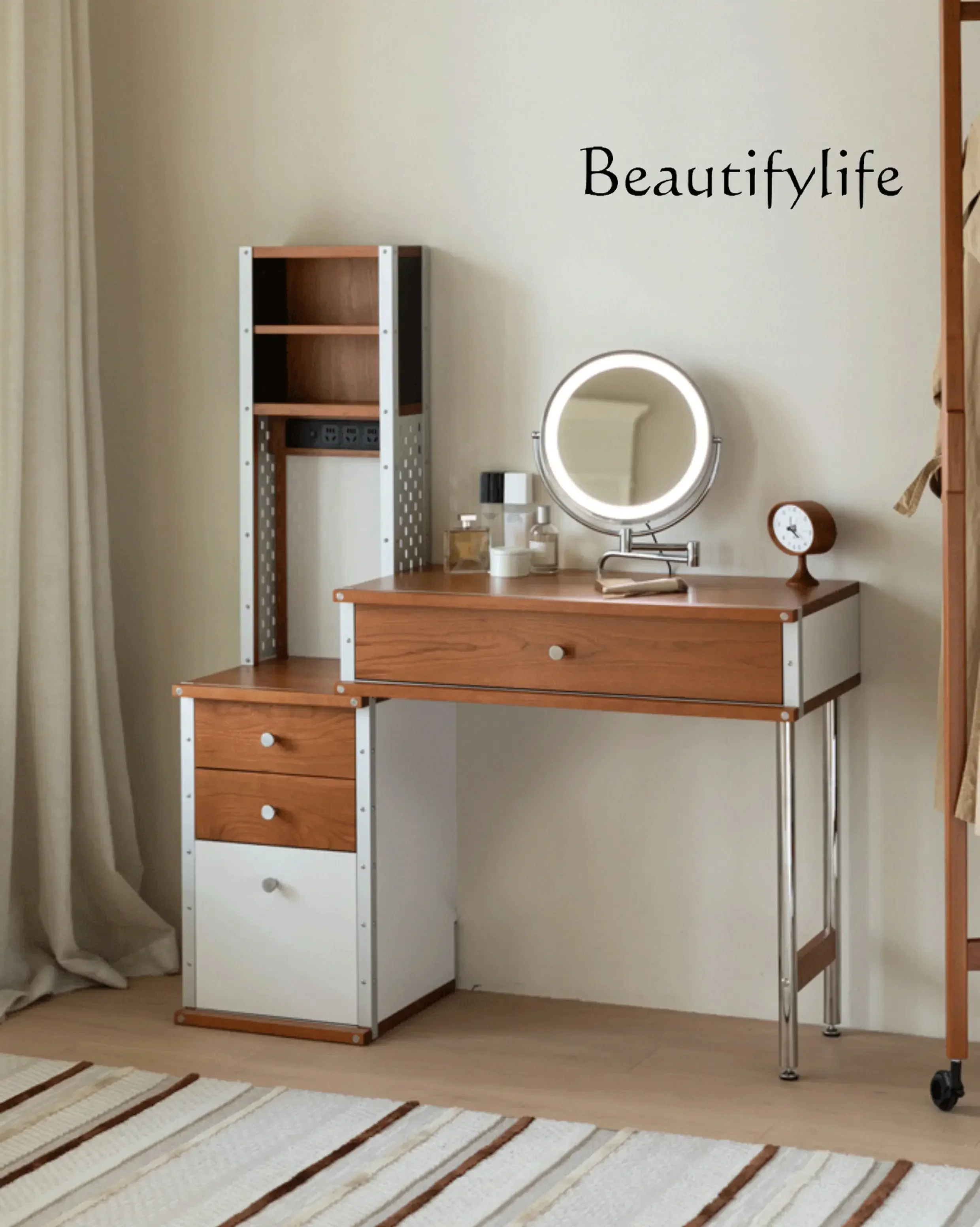 

yj5 Comò in stile medievale nordico, tavolo da trucco, cassapanca, camera da letto integrata, piccolo specchio portaoggetti in l