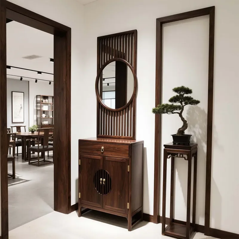 New Chinese Style North American Black Walnut Shoe Cabinet Song Aesthetics Solid Wood Porch Side Storage Foyer Furniture