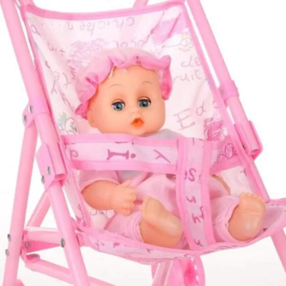 Hot Baby Infant Doll Stroller Carriage Foldable with Doll for 12inch Doll Mini Stroller Toys Gift Pink