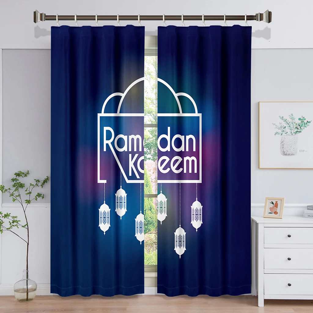 Cool Ramadan Kareem Moon Window Curtains for Kids Bedroom Living Room Hall Treatments Kitchen Home Decor Drapes Blinds 2Pieces