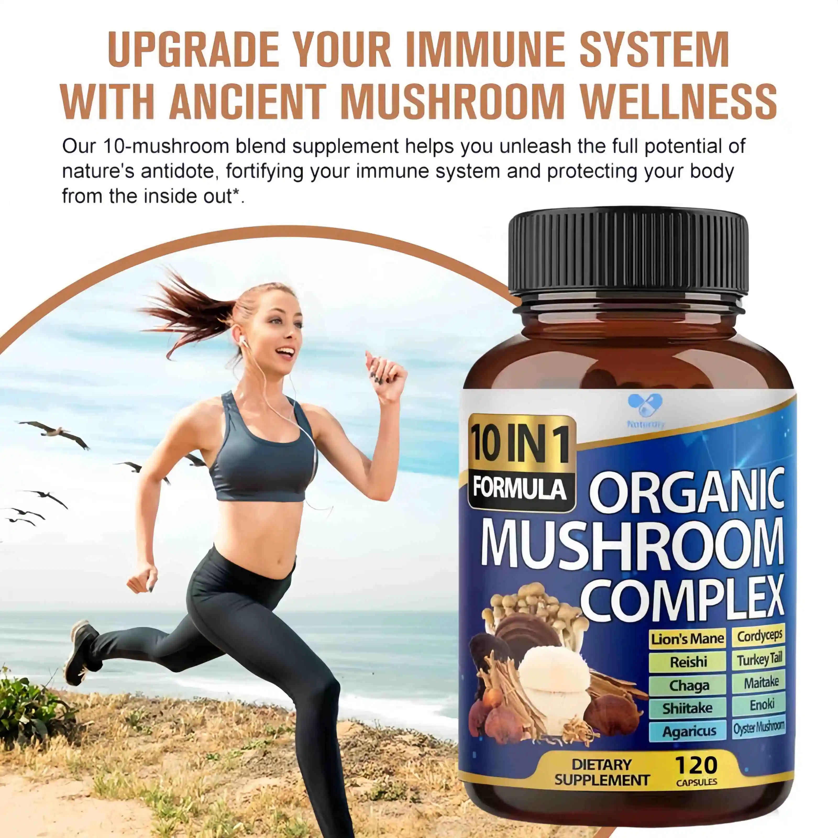 10 in 1 high-strength mushroom supplement 9700 milligrams - Lion mane Cordyceps sinensis Ganoderma lucidum - Focused brain