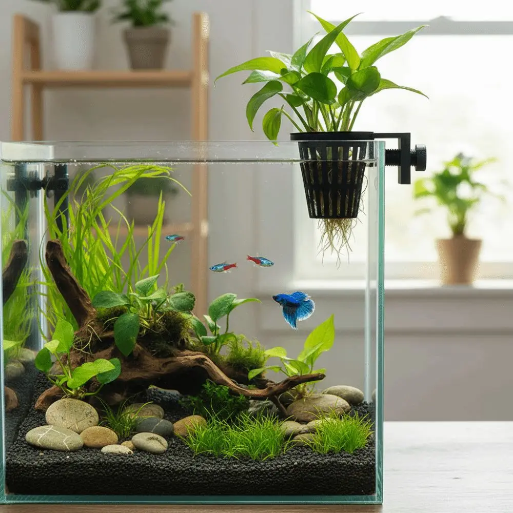 Top Hanging Aquarium Plant Holder Screw Clamp/Suction Cup Wall-Mounted Fish Tank Greenery Holder Plastic Soilless Cultivation