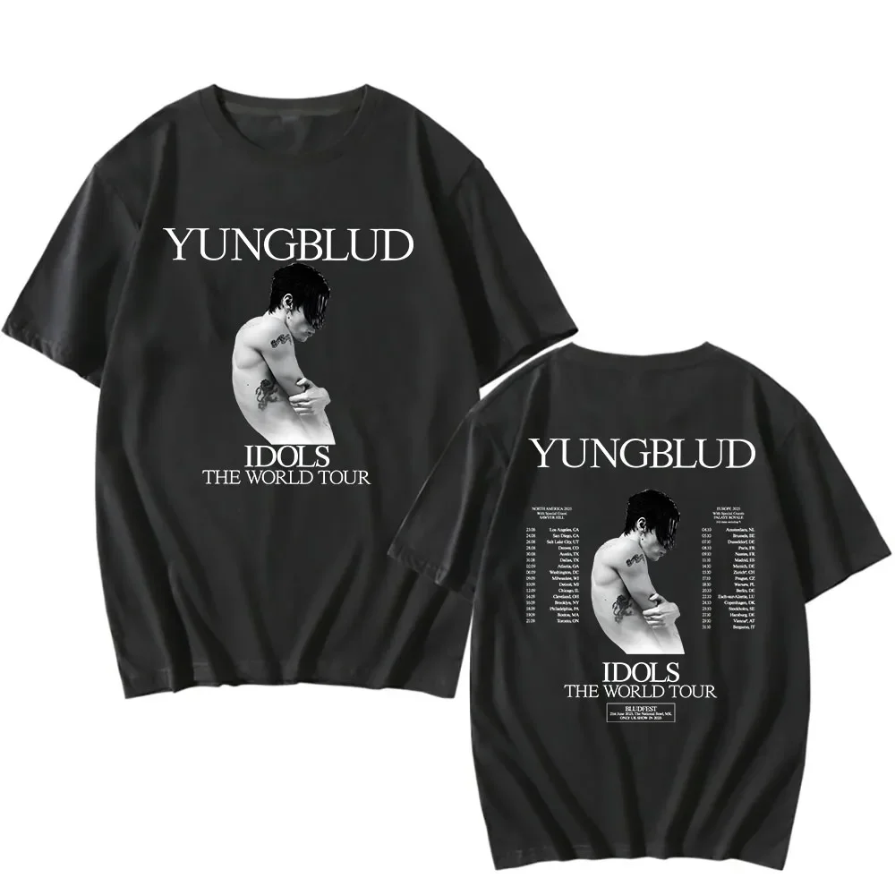 YUNGBLUD IDOLS الجولة العالمية 2025 تي شيرت قصير الأكمام الذكور بلايز عادية موضة الرجال النساء تي شيرت للجنسين الشارع الشهير