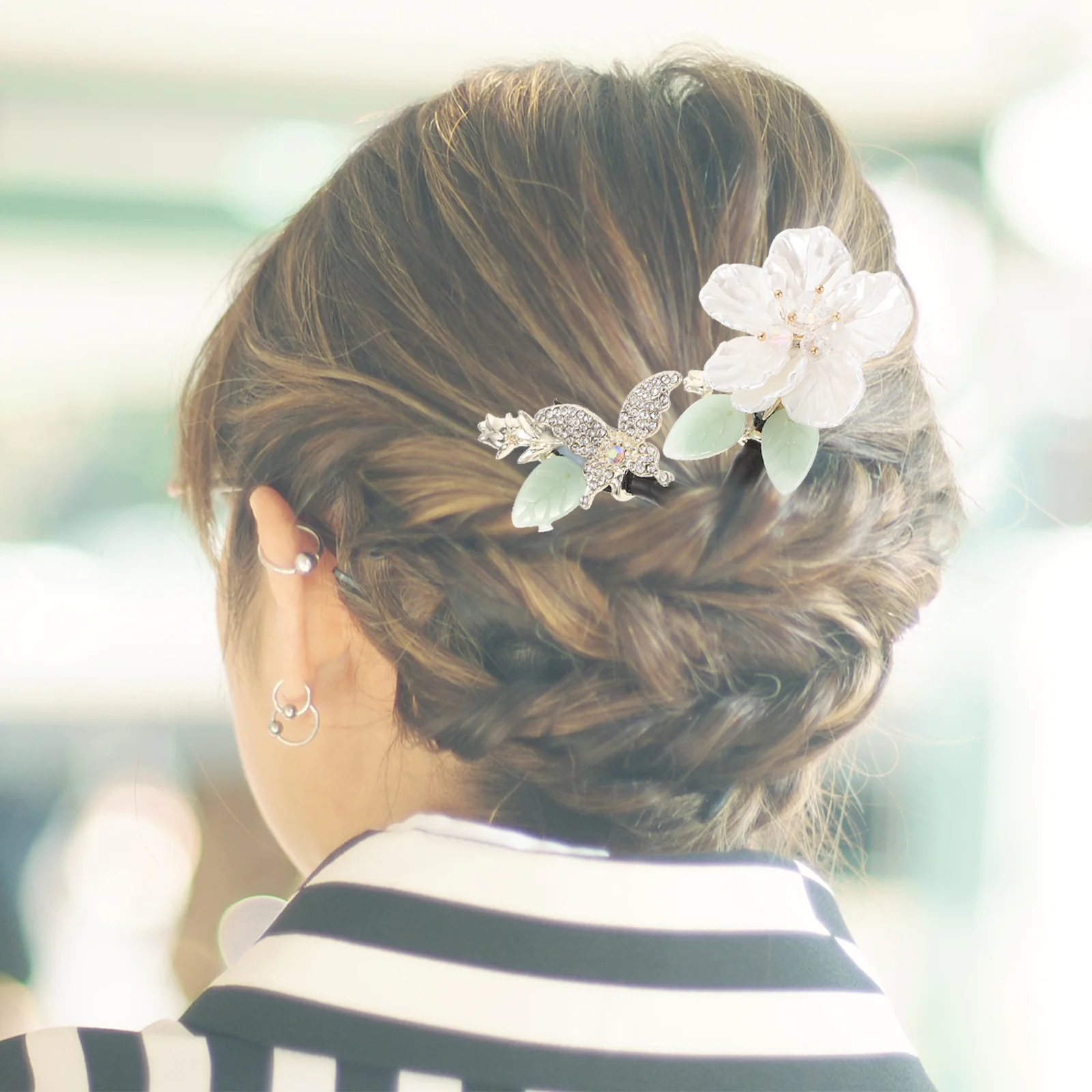 

Butterfly Bow Hair Bun Maker Elegant Rhinestone Hair Shaper Tool for Women Easy Style Updo Accessory Bun Former Wrap