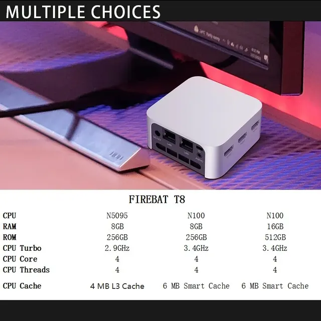 FIREBAT T8 Pro Plus Mini PC Intel Celeron N5095 N100 Desktop Gaming  Computer 8GB 16GB 256GB 512GB DDR4 DDR5 WIFI5 BT4.2