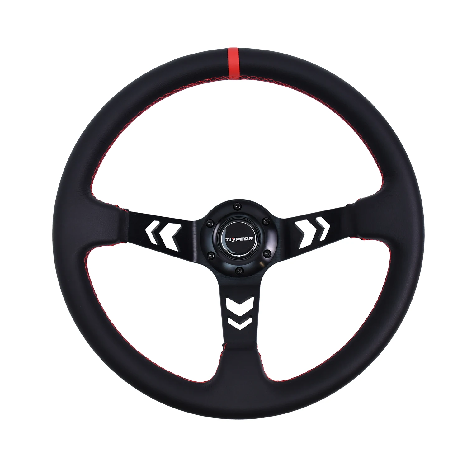 

Universal 14inches 350MM Car Sport Leather Steering Wheel With Red Connector