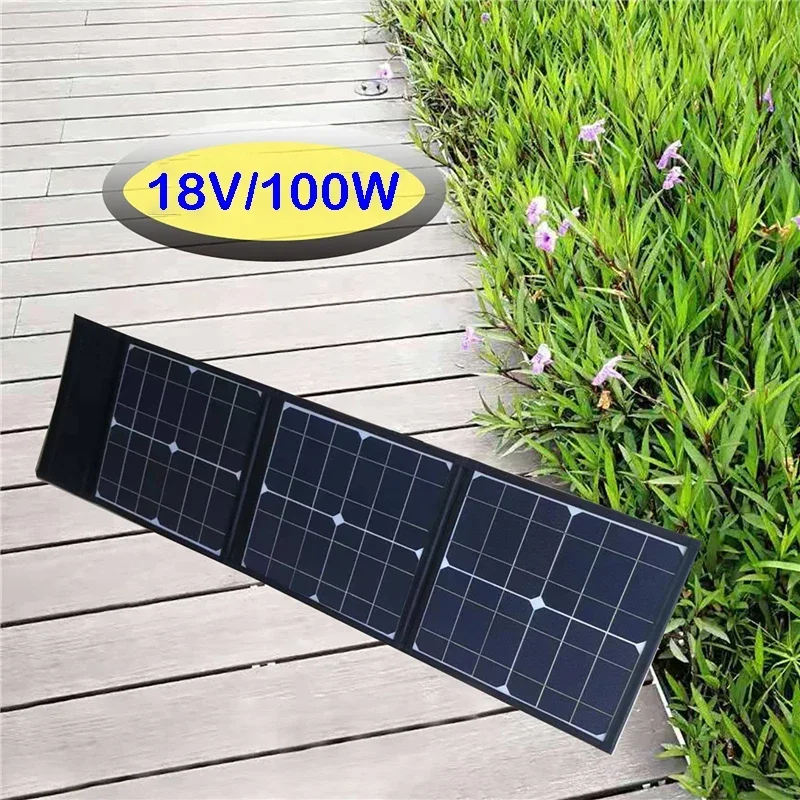 

DC+USB Fast Charge 18V 100W Foldable Solar Panel Portable Solar Battery Charger Power Bank for Phone Camping Van RV Outdoor