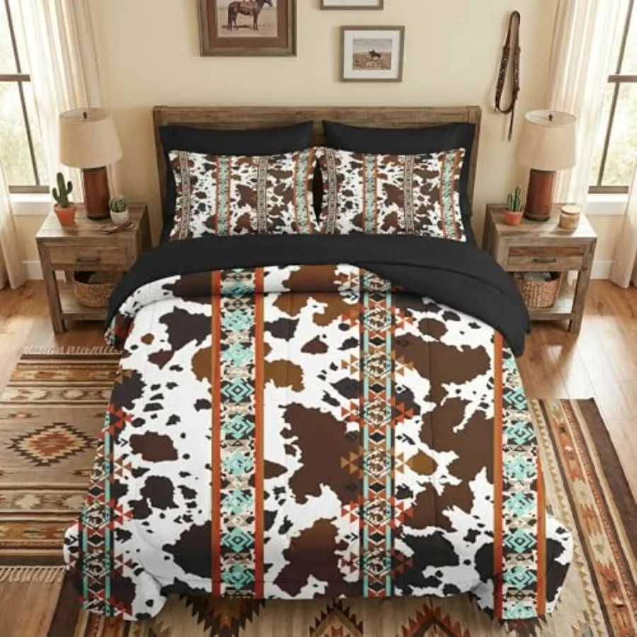 

7 Pcs Size Comforter Set with 2 Pillowcases and 2 Shams, Bedding for and Adults, Vintage Retro Bed in a Bag with Flat Fitted Sh