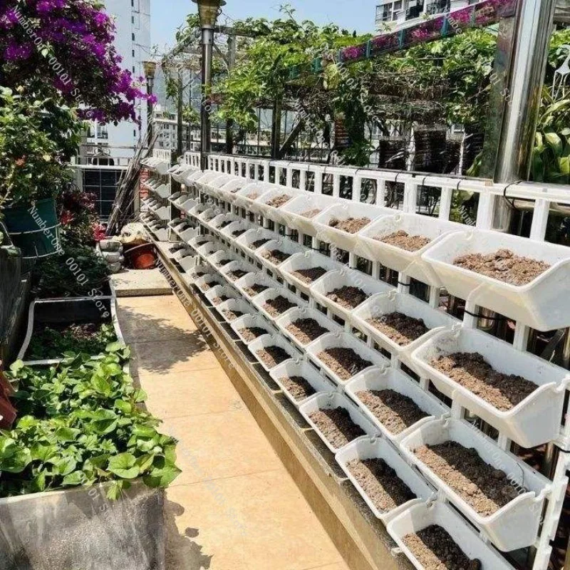 Home Garden Vertical Planter Rack Multi Layer Balcony Vegetable Strawberry Growing Pots Set Railing Hanging Wall Mounted Flower