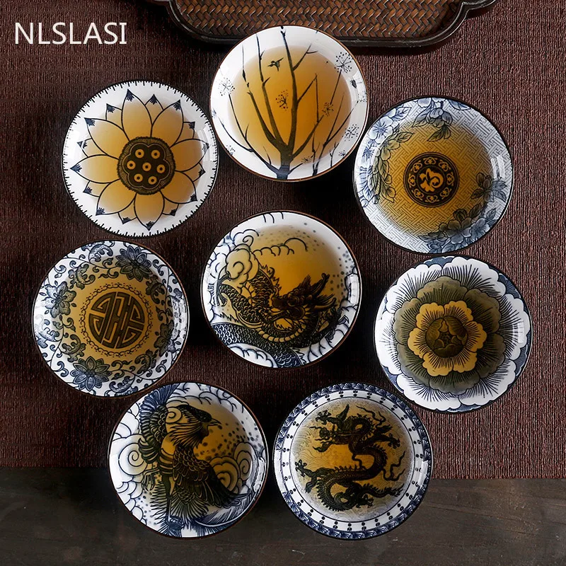 1pc Blue And White Porcelain Teacup Chinese Traditional Pattern Dragon Phoenix Floral Design Tea Bowls For Kung Fu Tea Ceremony