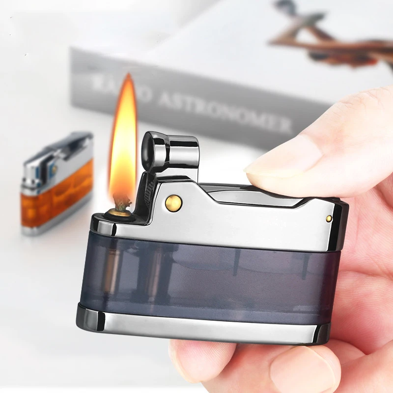 Retro Transparent Metal Kerosene Lighter Original Oil Gasoline Cigarette Grinding Wheel Windbreak Steel Lighter Petrol Lighters