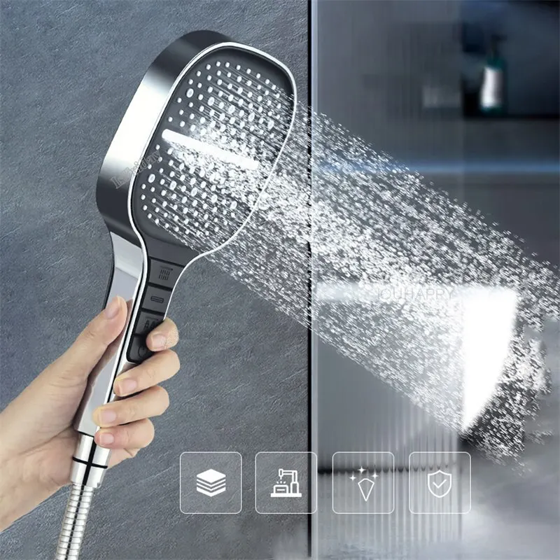 

7 Modes Square Shower Large Panel Booster Faucet Nozzle Water Saving Piano Adjustable Water Massage Bathroom Shower