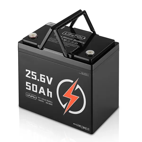 

24V 50Ah LiFePO4 Lithium Battery, Bluetooth, Deep Cycle Lithium Rechargeable Battery, Built-in 30A