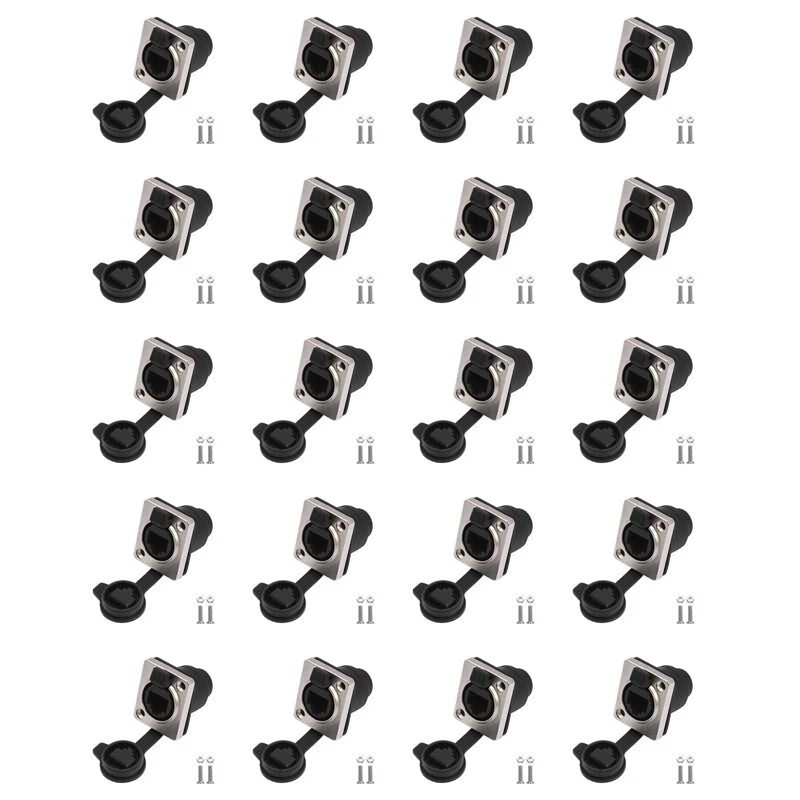 T23C 20X RJ45 Waterproof Network Connector With Rubber Cover D Type Panel Mount Socket RJ45 Ethernet Connector 180 Degree