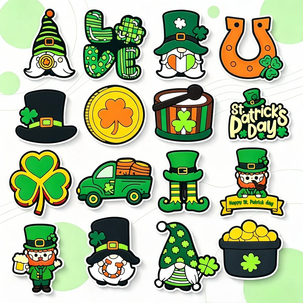16Pcs ST.Patricks Day Green Lucky Shoe Charms,Kawaii Green Shoe Accessories For Party Favors Birthday Gifts